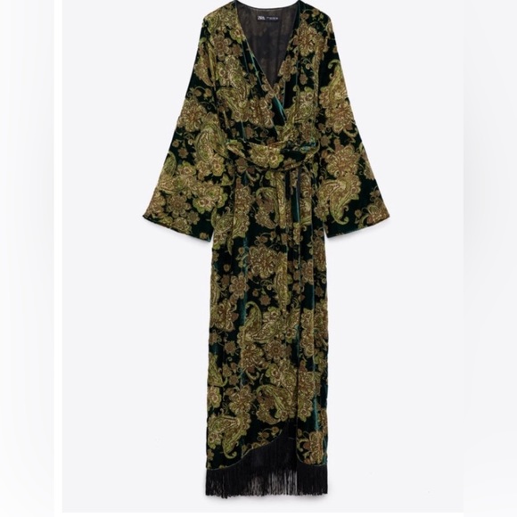 NWT ZARA Velvet Fringe Dress - Picture 2 of 10